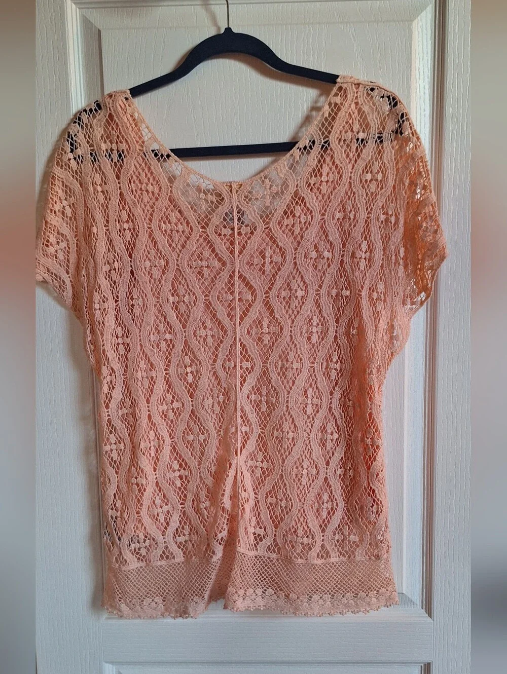 Ruby Rd. Set Peach Crochet Lace Tee and Matching Ombre Print Knit Pants
